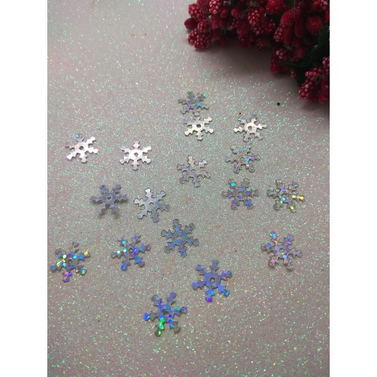 Пайетки "Снежинки" 1,2 см, цв. серебряный, цена за 10 гр